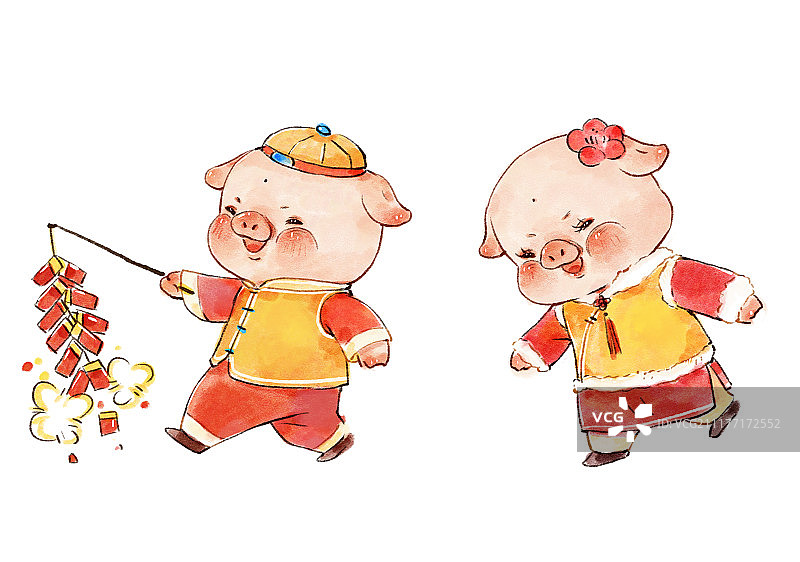 水墨风格猪年插画图片素材
