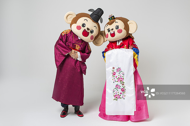 猴头夫妇身着传统婚纱拜年照片图片素材