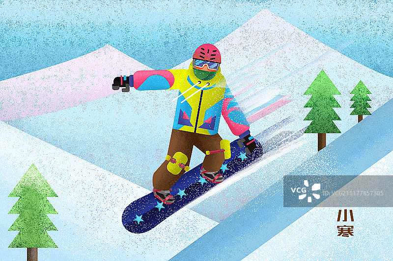 24节气与运动系列-冬-小寒-单板滑雪图片素材