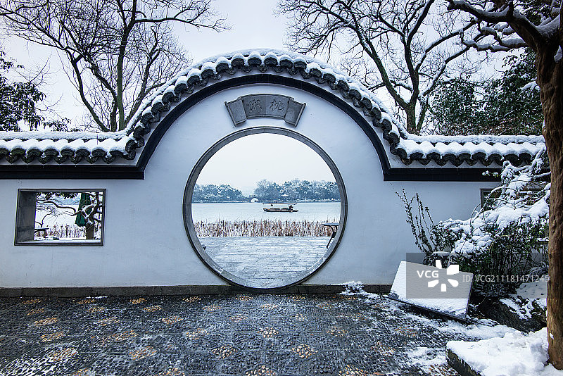 杭州郭庄冬季雪景图片素材