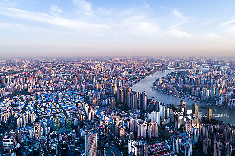 上海都市日落风光航拍图片素材