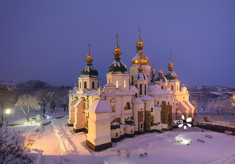 乌克兰圣索菲亚大教堂雪景图片素材
