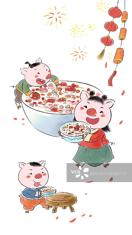 猪年春节年俗系列腊八节吃腊八粥图片素材