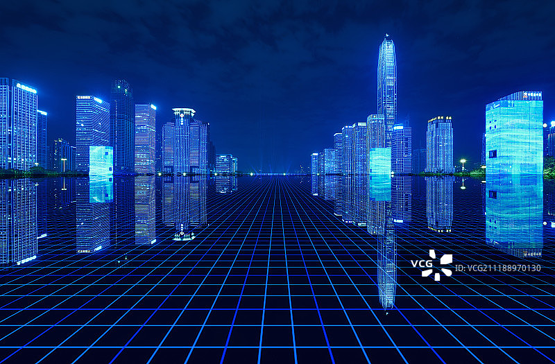 深圳未来感城市地标建筑和科技感地面图片素材