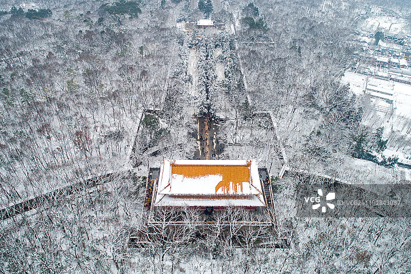 航拍 南京 大雪后的明孝陵图片素材