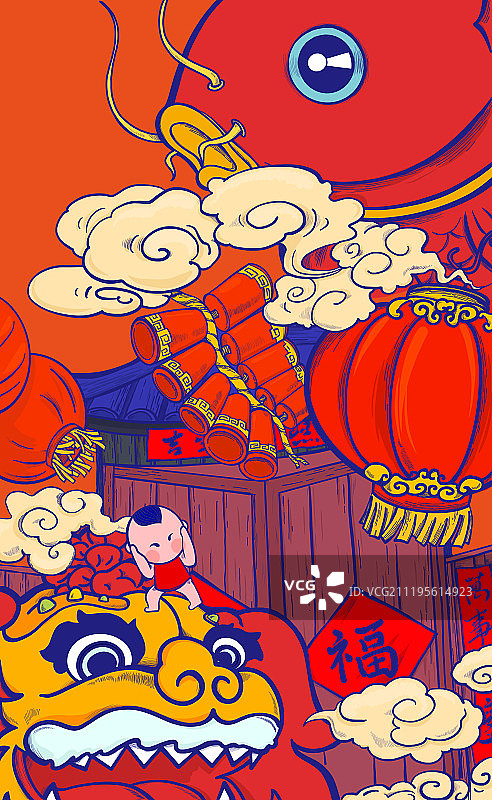 中国风手绘中国传统节日插画及印章图片素材