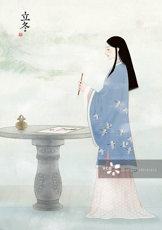 壁纸中国风插画二十四节气文字版立冬图片素材