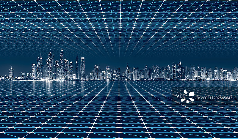 科技未来感迪拜CBD摩天大楼繁华夜景图片素材