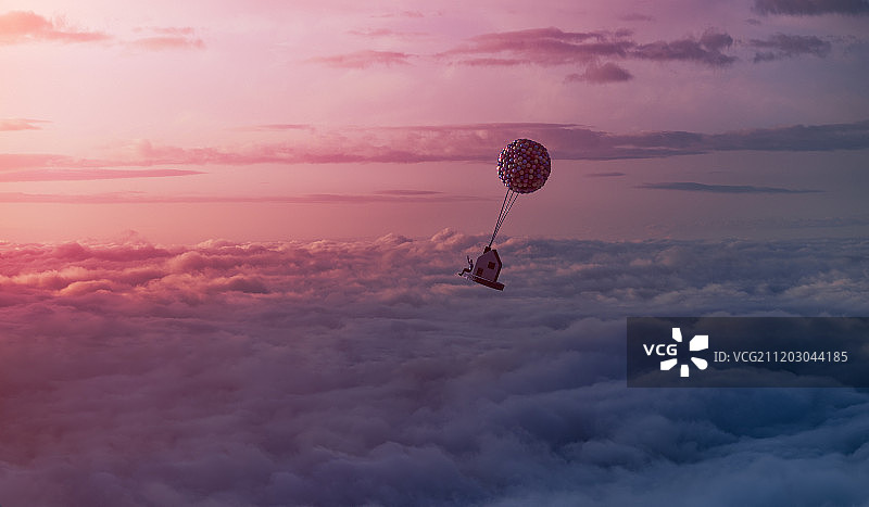 热气球云海天空夕阳欢呼梦幻图片素材
