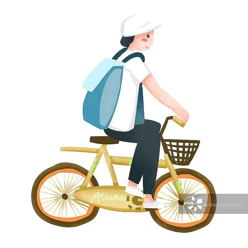 小清新风格少年骑自行车图片素材