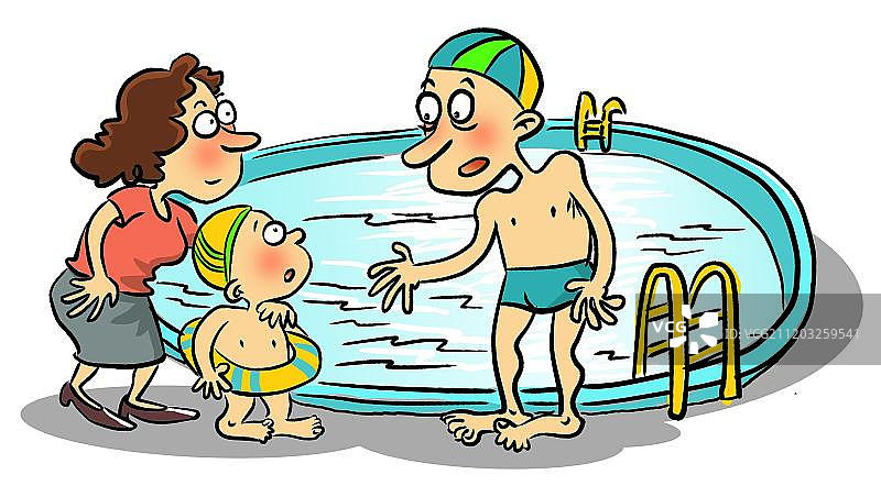 带孩子去找教练学游泳图片素材