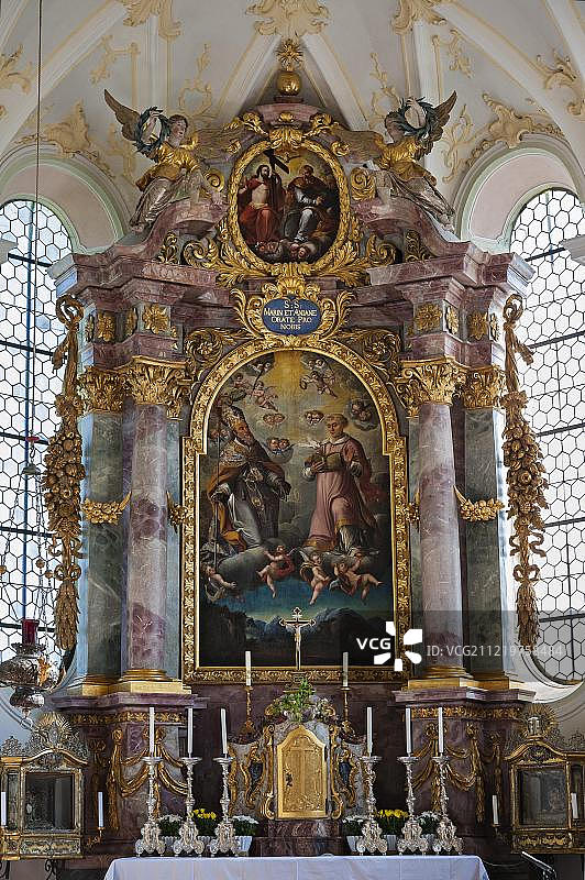 主祭坛，Wilparting Pilgrimage Church, St. Marinus and Anian, Irschenberg，上巴伐利亚，德国，欧洲图片素材
