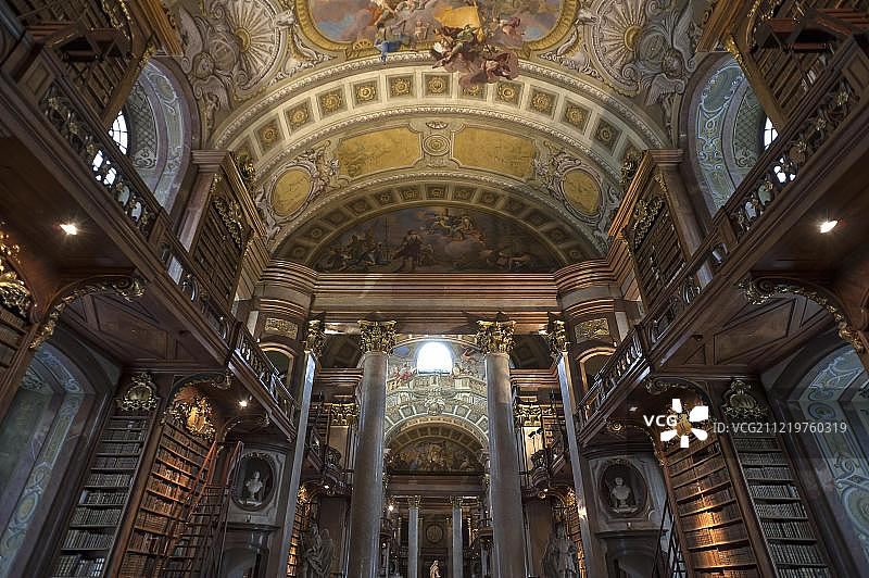 仪式大厅，奥地利国家图书馆，建于1723-1726年，奥地利维也纳，欧洲图片素材