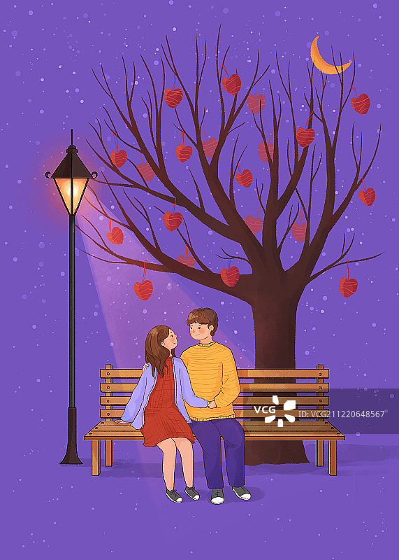坐在椅子上的情侣插画紫色2图片素材