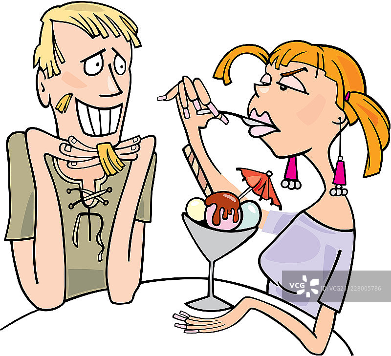 一个男人和一个愤怒的女孩在吃冰淇淋图片素材