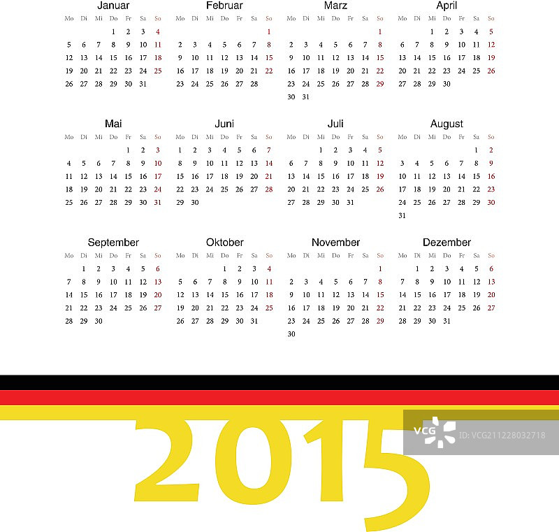 简单的德国2015年矢量日历图片素材