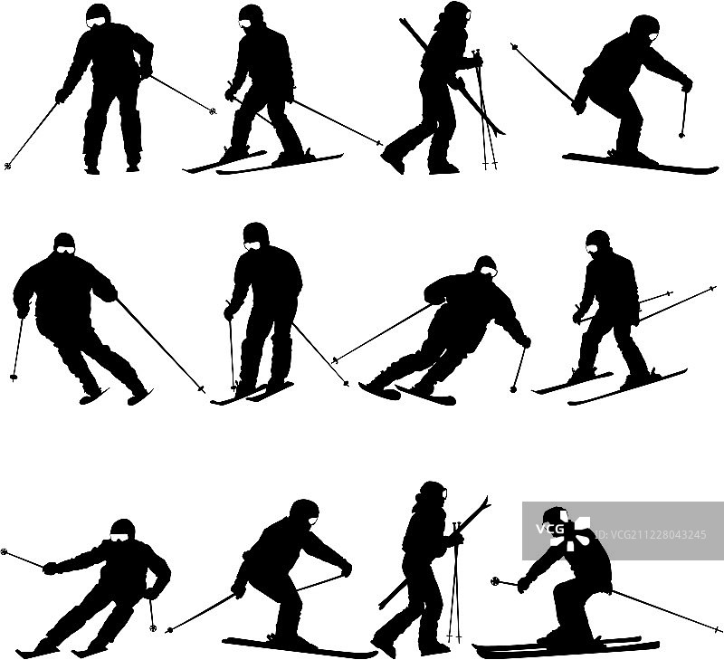 一个滑雪运动员快速地滑下斜坡。运动矢量剪影图片素材