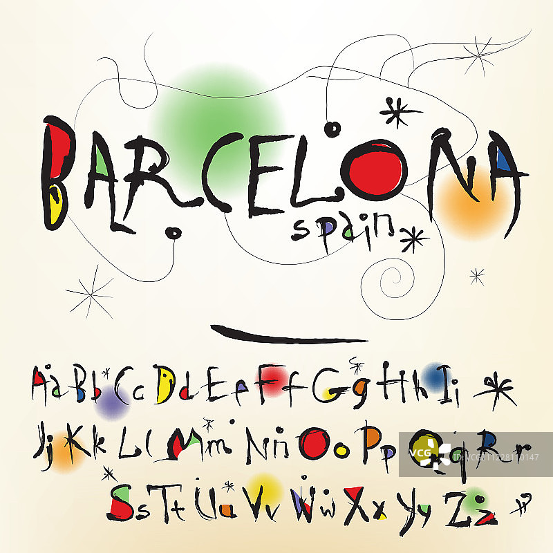 西班牙艺术家琼·米罗的风格字母表图片素材