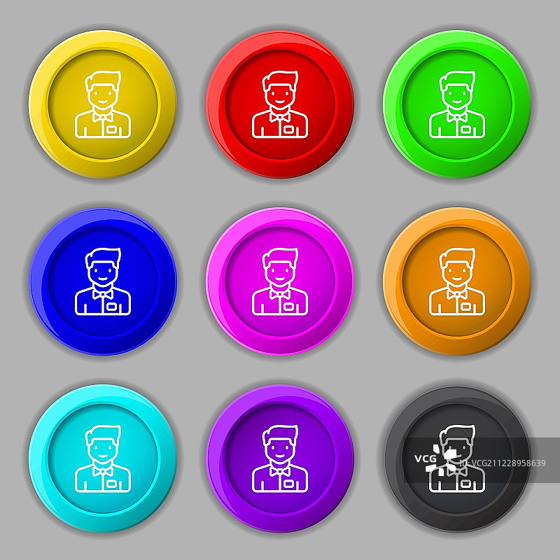 服务员图标符号。符号上有九个圆形彩色按钮。向量图片素材