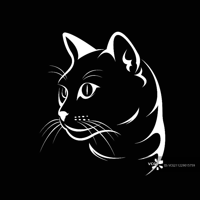 矢量猫的脸设计在黑色的背景，矢量插图图片素材