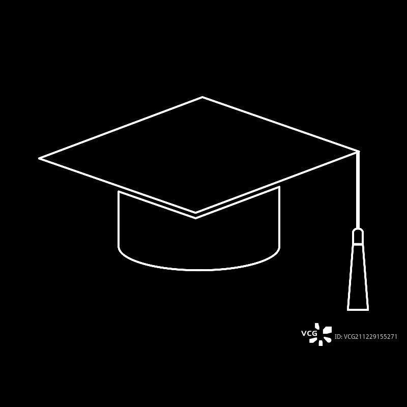 毕业帽白色路径图标。图片素材
