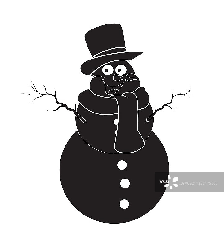 圣诞雪人剪影卡通卡片设计。冬季图标，符号矢量插图孤立在白色背景。图片素材