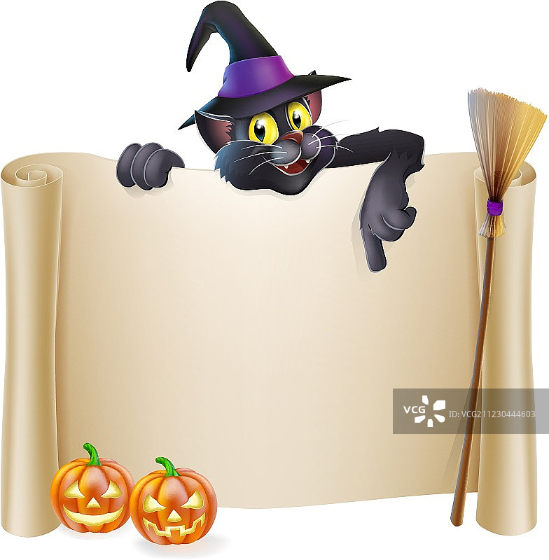 万圣节女巫猫卷轴图片素材