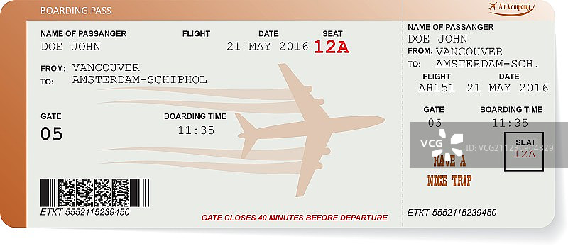 航空公司登机牌机票的模式图片素材