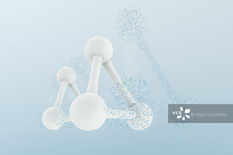 生物化学技术分子与浅蓝色背景，三维渲染图片素材