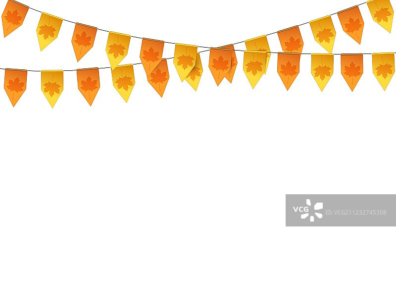 秋天的彩旗花环孤立在白色图片素材