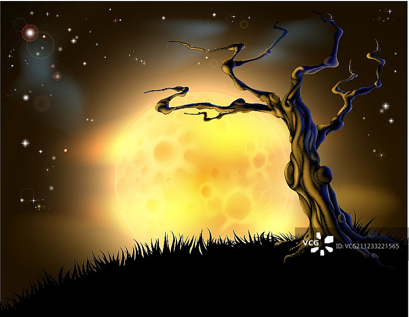 橙色万圣节的月亮树背景图片素材