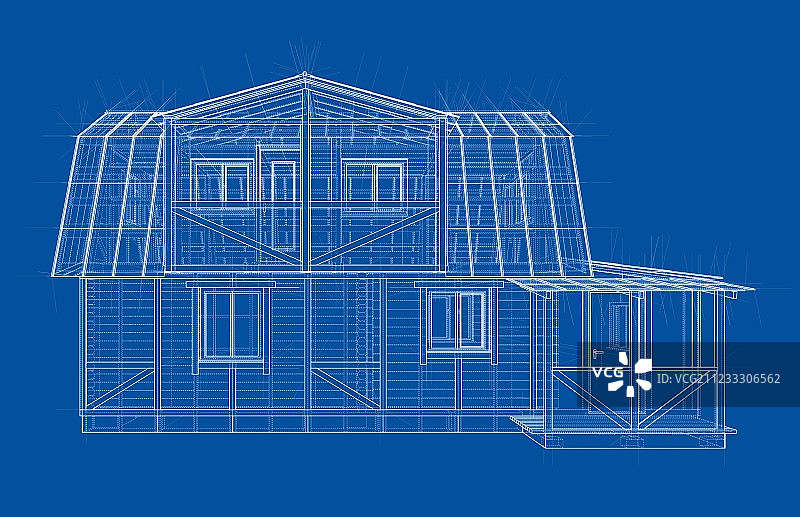 房子草图。三维矢量渲染图片素材