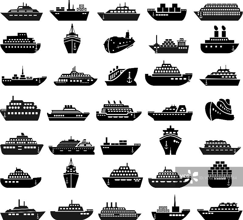 30艘船和船的图标集图片素材