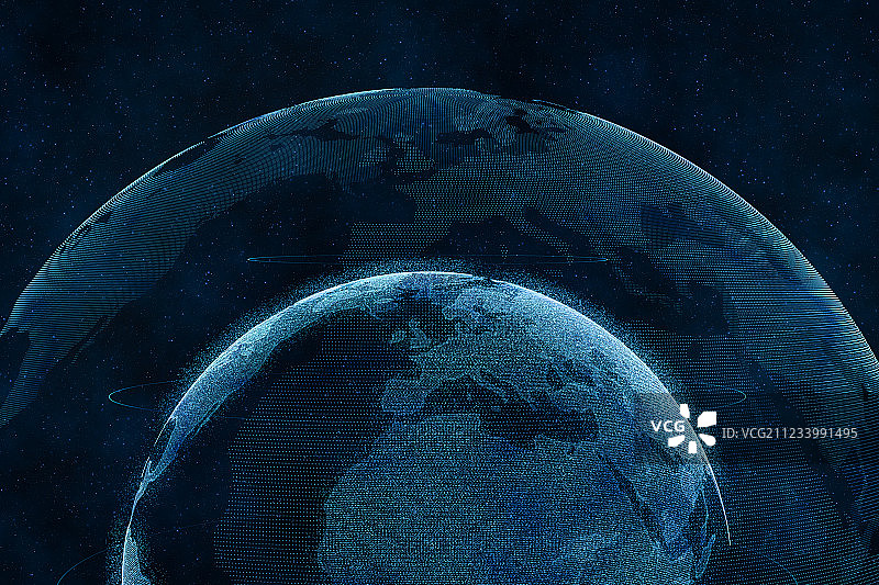 蓝色粒子数据地球，三维渲染图片素材