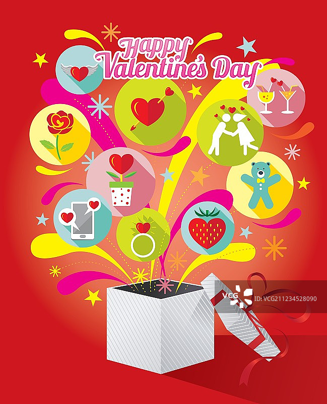 礼物盒与爱的图标和情人节的文本图片素材