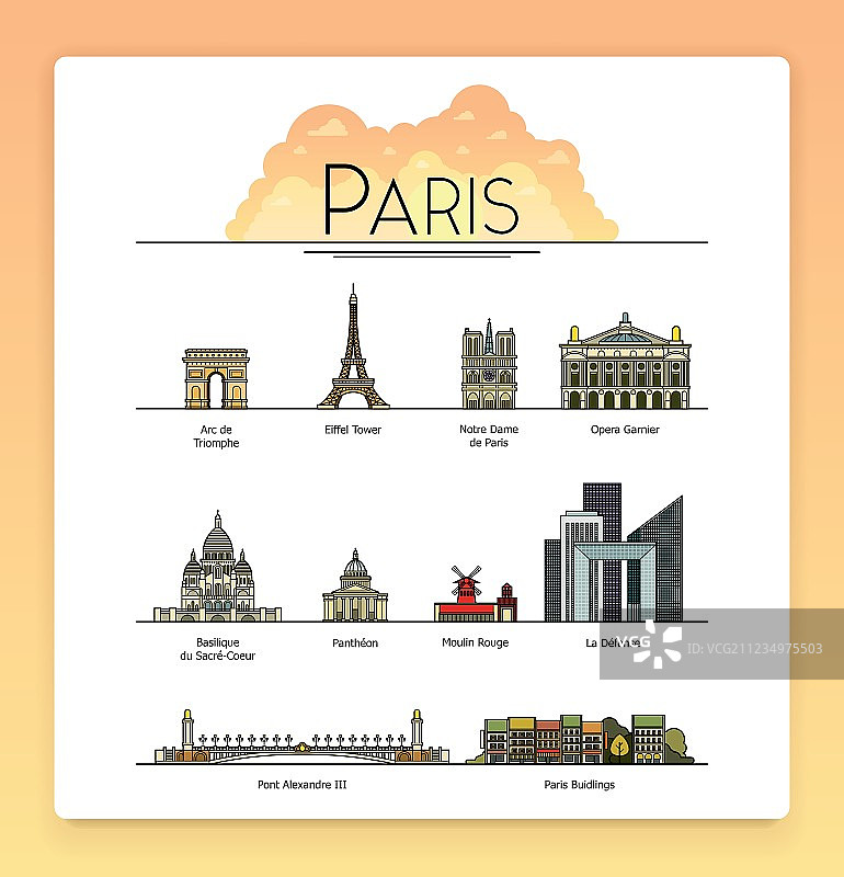 线条艺术巴黎法国旅游地标标志集图片素材
