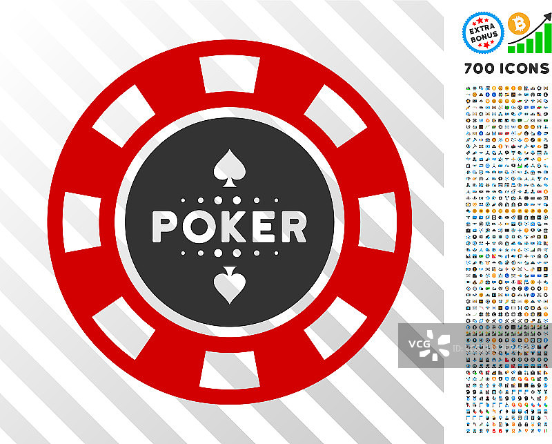 扑克赌场芯片与奖金平面图标图片素材