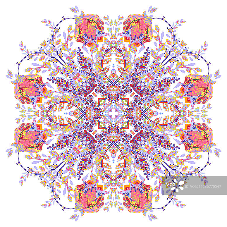 色彩鲜艳的装饰性花卉佩斯利围巾手帕图片素材