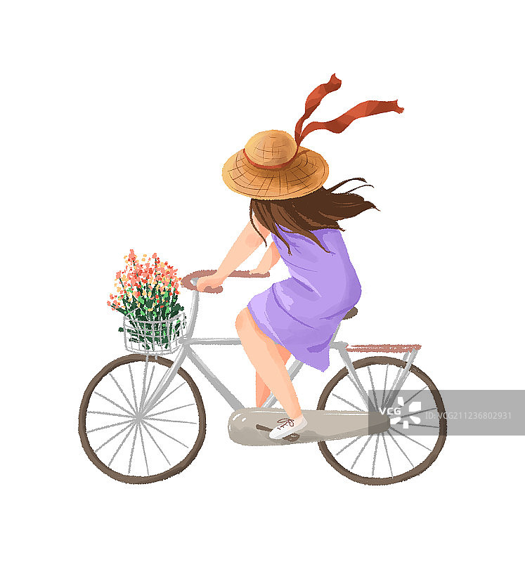 骑自行车的女孩插画图片素材