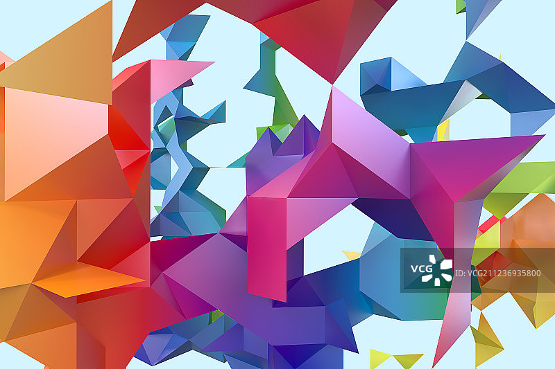 鲜艳的三角形折纸风格背景，三维渲染图片素材