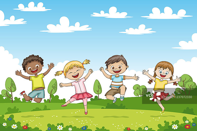 快乐跳跃的儿童卡通人物图片素材