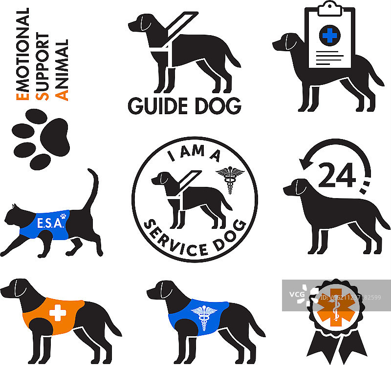 服务犬和情感支持动物的标志图片素材