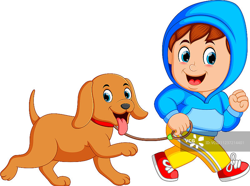一个男孩和狗在跑步图片素材
