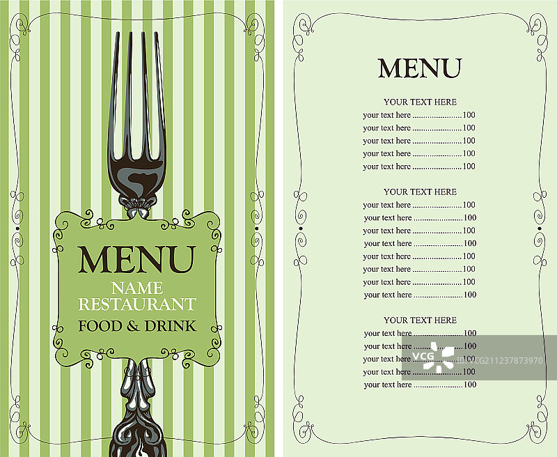 餐厅菜单，价格表和叉子图片素材
