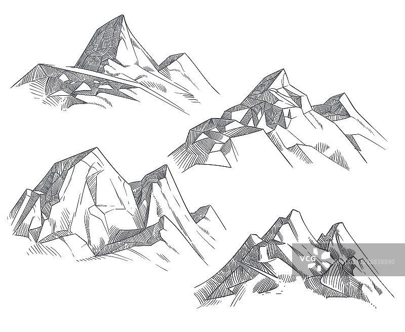 手绘山峰孤立的复古蚀刻图片素材