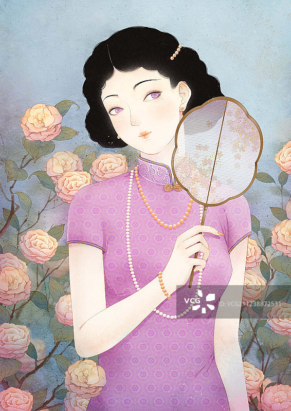 中国风美女人物旗袍插图插画图片素材