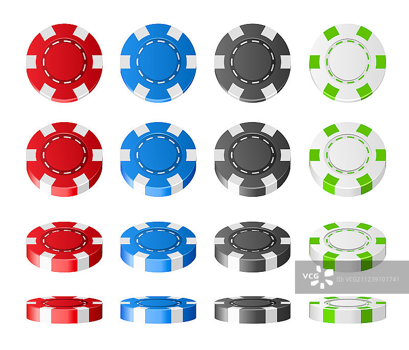 彩色塑料扑克筹码逼真设置3d图片素材