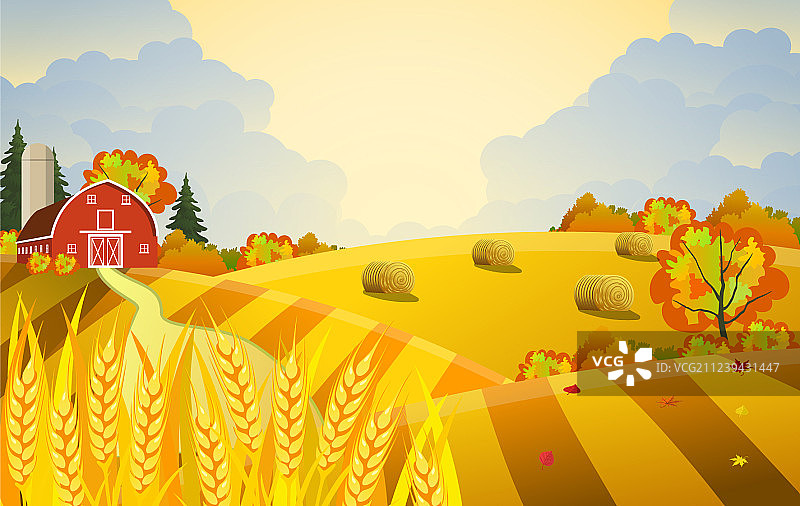 卡通美丽的秋天农场场景图片素材