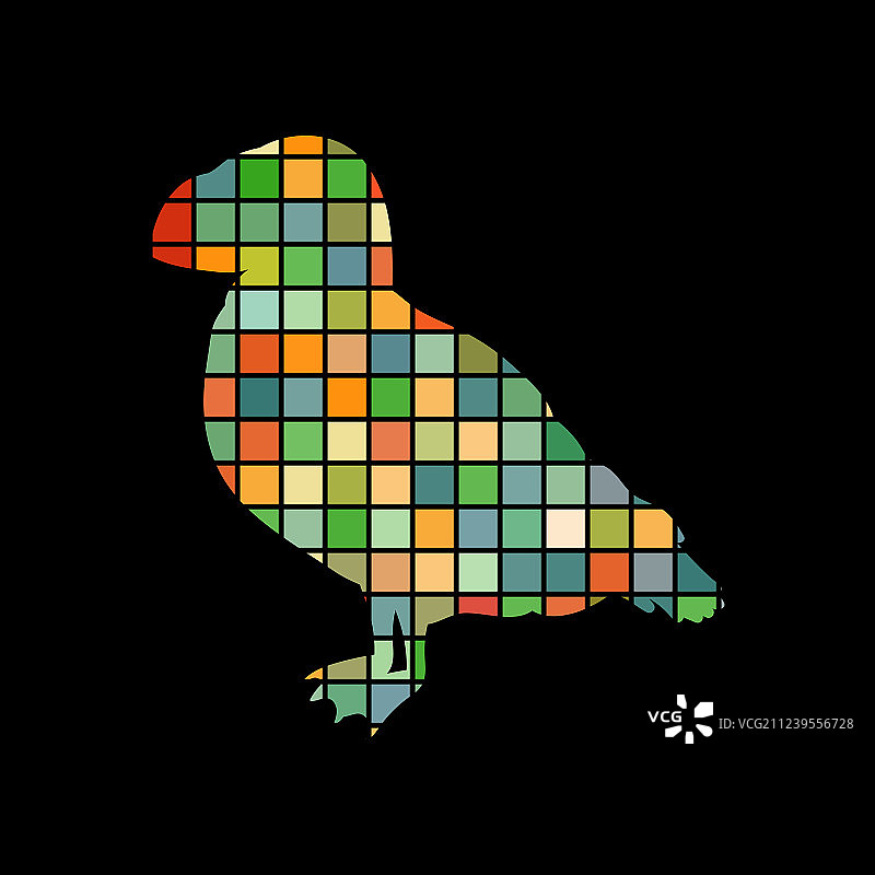 海鹦鸟马赛克色彩剪影动物图片素材