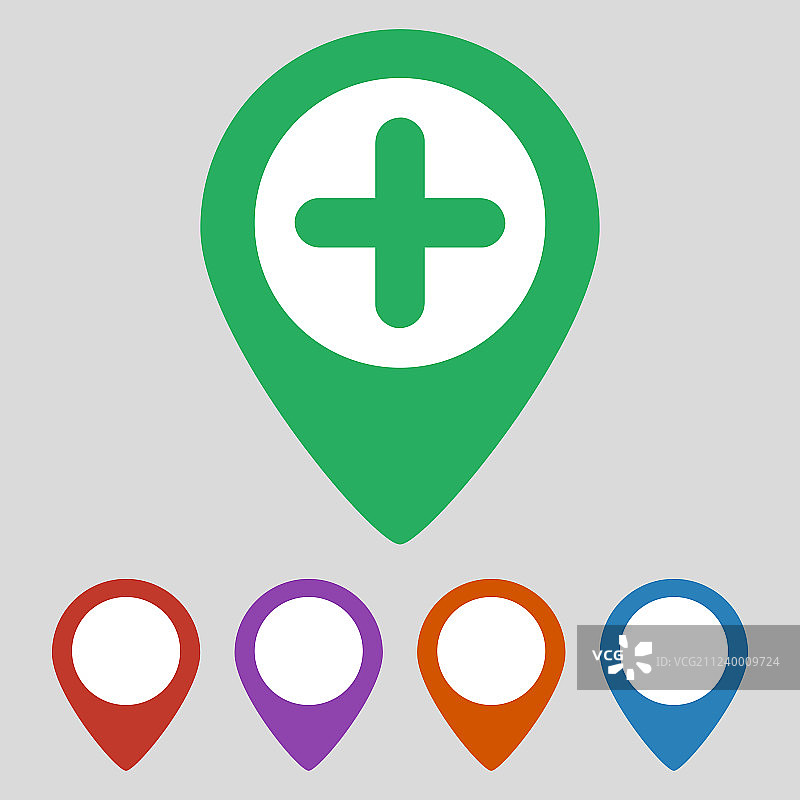 地图指针与医院图标在灰色的背景图片素材